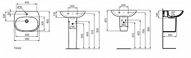 Умывальник TESI 55 см (тонкий бортик) T352301