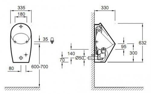 Писсуар Jacob Delafon PATIO от батарейки /30х62х32/, E1547-00