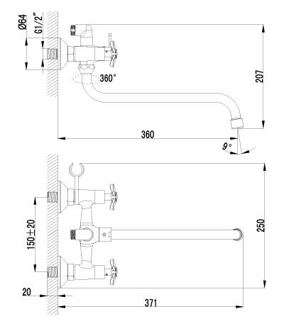 Смеситель для ванны Lemark PARTNER с ручным душем, LM6541C