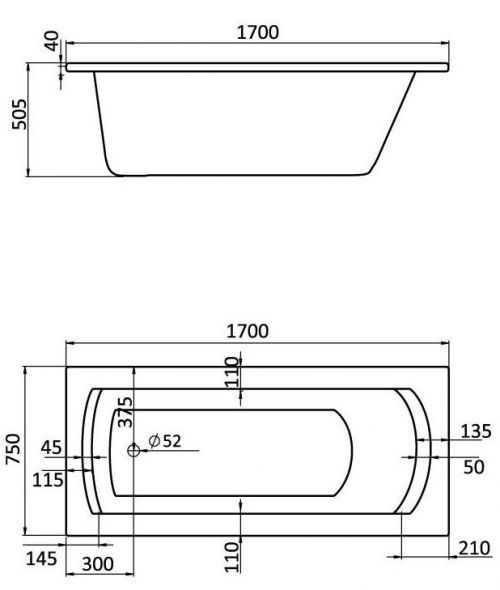 Ванна акриловая Santek Монако XL 170*75, 1.WH11.1.980