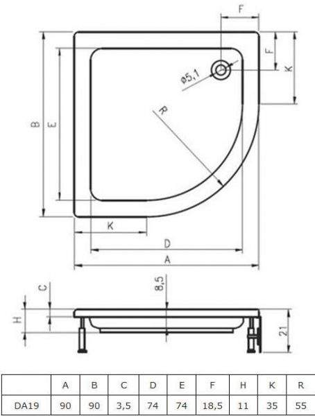 Душевой поддон Riho 210, 90x90, DA1900500000000