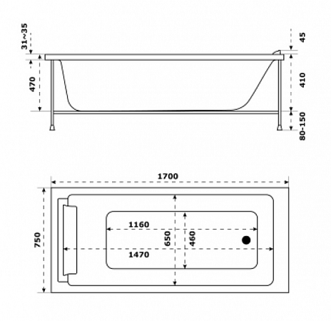 Ванна акриловая Jacob Delafon Spacio 170х75, белая, E6D161RU-00