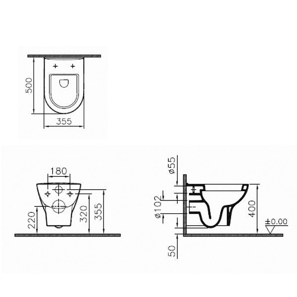 Унитаз подвесной Vitra  ZENTRUM с крышкой дюропласт, 5785B003-0075