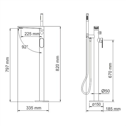Смеситель для ванны WasserKRAFT Dinkel 5800, 5821