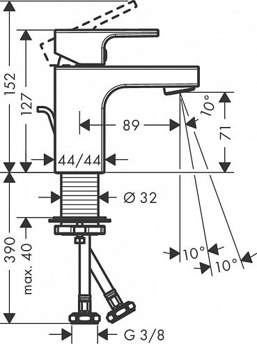 Смеситель для раковины Hansgrohe Vernis Shape 70, со сливным гарнитуром, хром, 71560000
