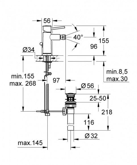 Смеситель для биде Grohe BauClassic, хром, 32864000