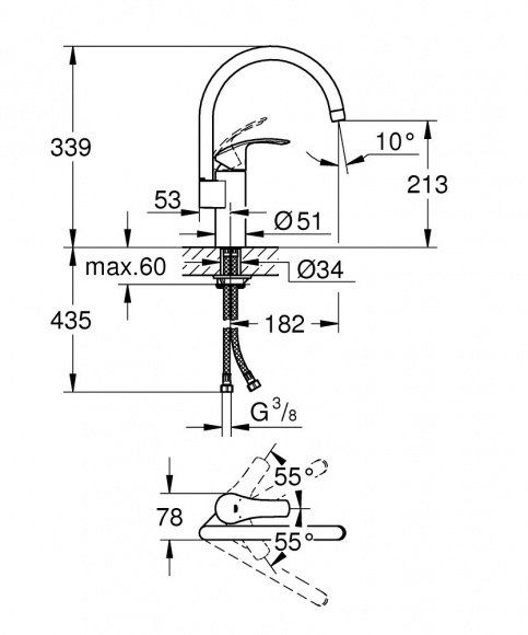 Смеситель для кухни Grohe Eurosmart New, хром, 33202002