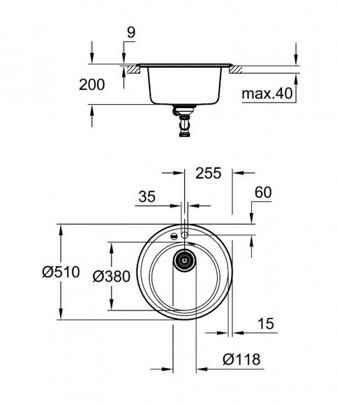 Мойка для кухни Grohe K200 композитная, черный гранит, 31656AP0