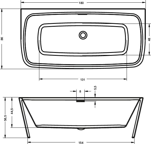 Ванна акриловая Riho ADORE FS 180x86, BD0400500000000