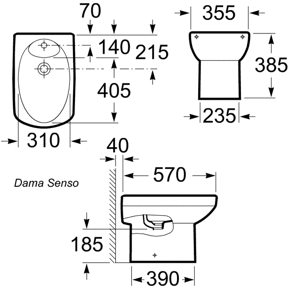 Биде напольное Roca DAMA SENSO /35,5х57/, 7.3575.1.400.0