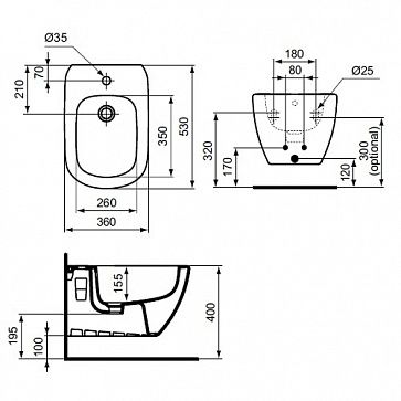 Биде подвесное Ideal Standard TESI  /36*53*30/ , T355201