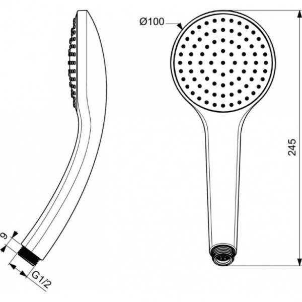 Душевая лейка Ideal Standard IdealRain SOFT M1, 100 мм, легкоочищаемая (резиновые форсунки), 1 режим