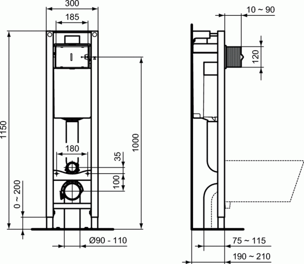 Встраиваемая инсталляция для монтажа подвесных унитазов Ideal Standard PROSYS ECO FRAME M, E233267