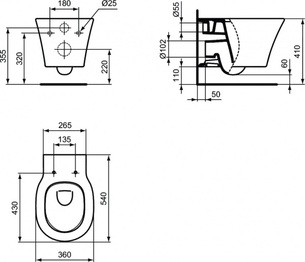 Промо-комплект 3 в 1 Ideal Standard: Инсталляция ProSys + Подвесной унитаз CONNECT AIR (E005401+E036