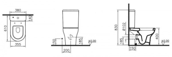 Унитаз-компакт Vitra ZENTRUM с крышкой микролифт, 9012B003-7202