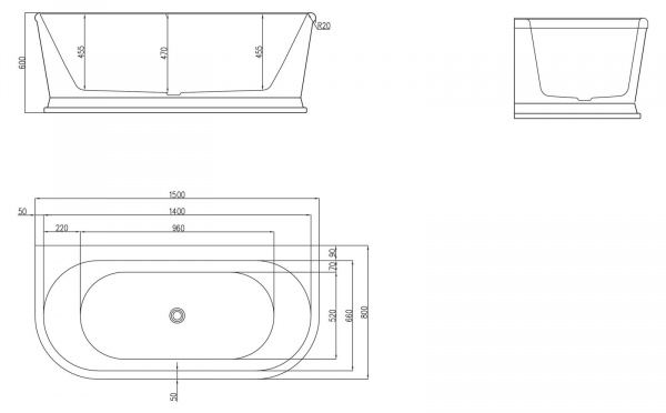 Ванна акриловая BelBagno 150*80 см, белая, BB408-1500-800