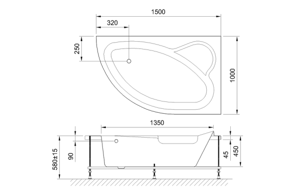 Ванна акриловая Royal Bath ALPINE  150х100х58 см, белый, правая, RB819100R