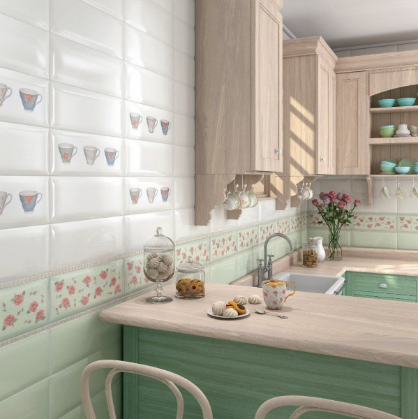 Плитка Kerama Marazzi Веджвуд 15х40 Цветы розовый грань 15032 N