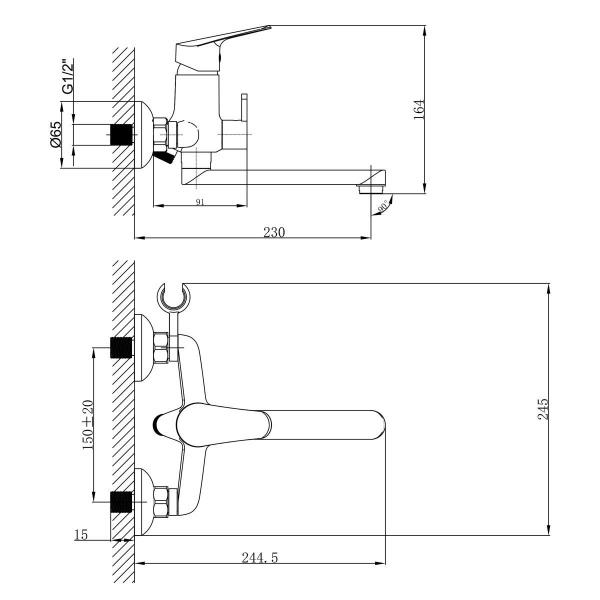 Смеситель для ванны Lemark Partner с ручным душем, LM6513C