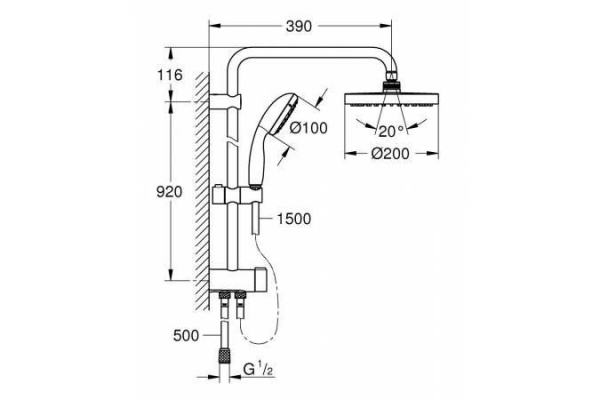 Душевая система Grohe Tempesta New 200 с переключателем (без смесителя), хром, 26452001
