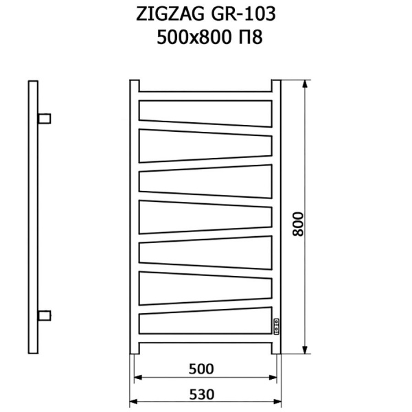 Полотенцесушитель электрический Grois ZIGZAG GR-103 500х800 П8 white R, 130 Вт под скрытую проводку