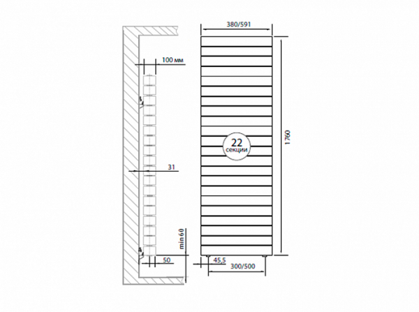 Радиатор биметаллический Royal Thermo PianoForte Tower 500 /Bianco Traffico - 22 секции, белый, RTPF