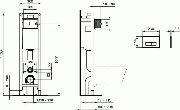 Встраиваемая инсталляция для монтажа подвесных унитазов Ideal Standard PROSYS ECO FRAME M, с хромиро