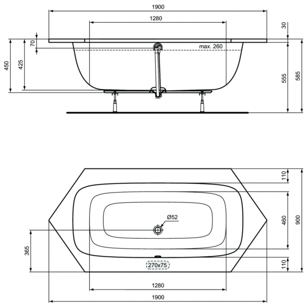 Акриловая ванна Ideal Standard i.life 190х90 см, T476701