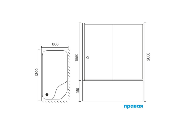 Душевая кабина Royal Bath 120х80х200, матовое стекло, белый профиль, 4 мм , правый, RB 8120ВP-C-R