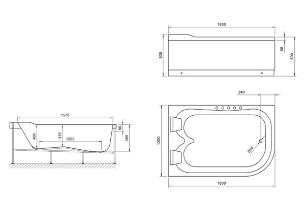Ванна акриловая Royal Bath NORWAY 180х120х66 см, белый,  с каркасом, левая, RB331100K-L