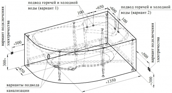 Гидромассажная ванна Wachter Ирма 169х110 (левосторонняя), фронтальная панель, полотенцедержатель, к