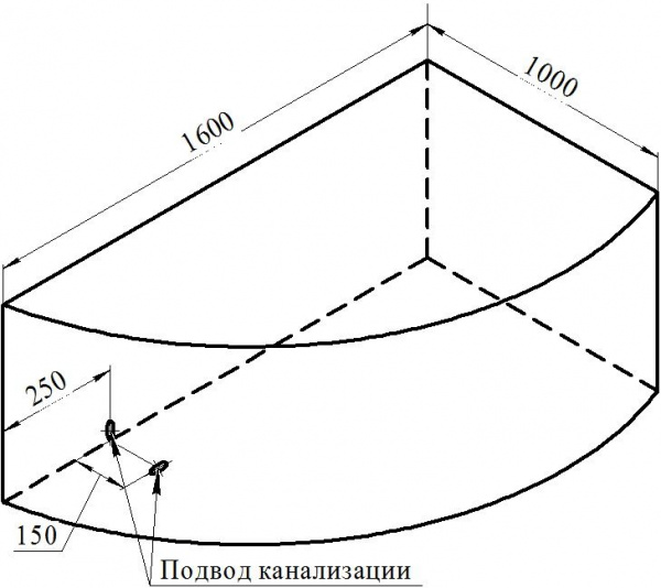 Акриловая ванна Radomir Модерна 160х100 (левосторонняя), каркас, 2-01-0-1-1-214