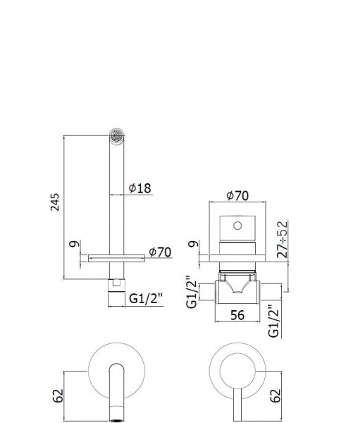 Смеситель для раковины Paffoni Light LIG007ST70  (с внутренней частью)