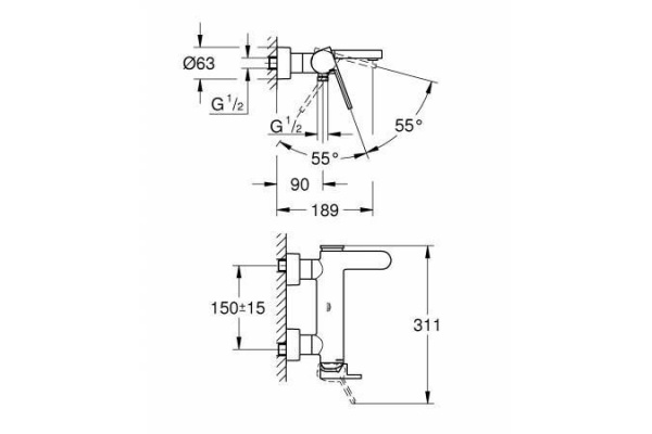 Смеситель для ванны Grohe Plus, хром, 33553003
