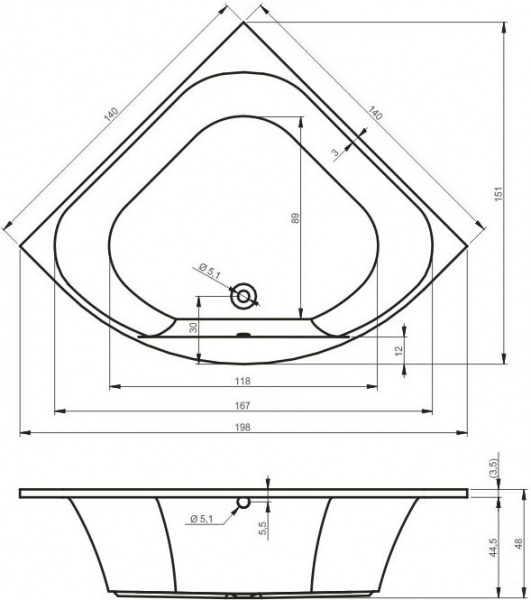 Ванна акриловая Riho ATLANTA 140х140, BB7000500000000