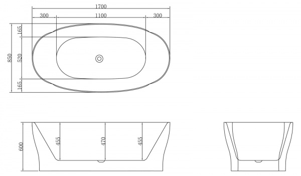 Ванна акриловая BelBagno 170*85 см, белая, BB403-1700-850