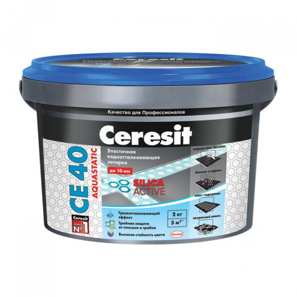 Затирка Ceresit aquastatic CE 40 2 кг (Затирка Ceresit аквастатик (серая 07) CE 40/2)