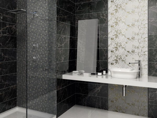 Декор Kerama Marazzi Астория 25х75 черный мозаичный MM12111